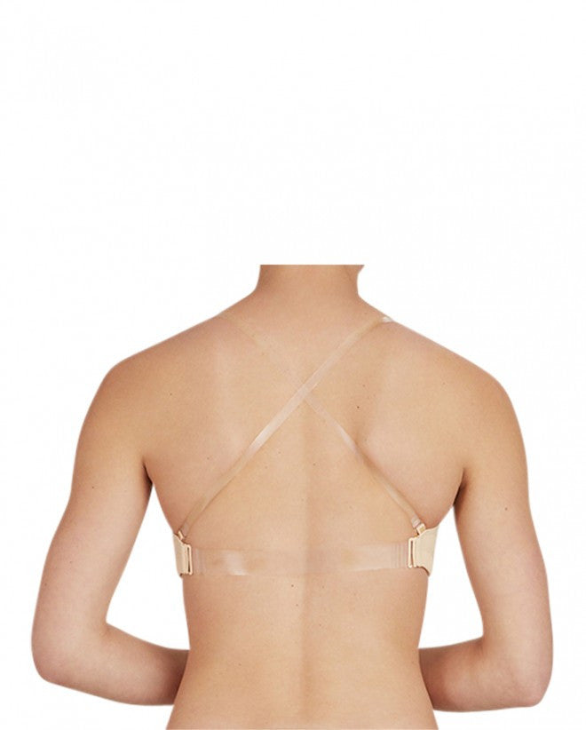 Transparent back outlet strap bra